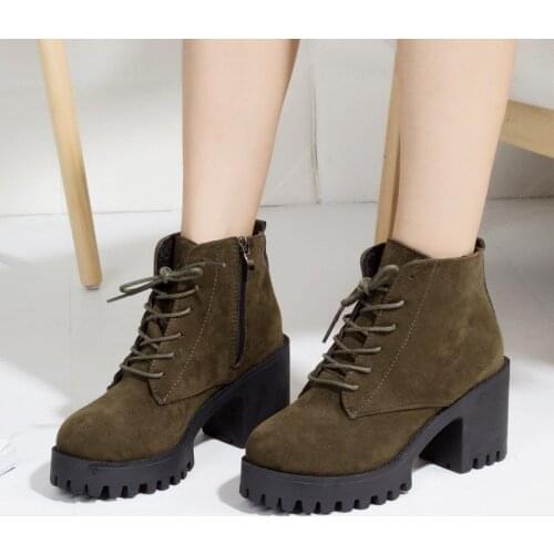 Thick Heel Short Boots Women Autumn Winter Cotton Shoes Female High Heel Martin Boots Platform Pumps Leather Boots Booties Woman