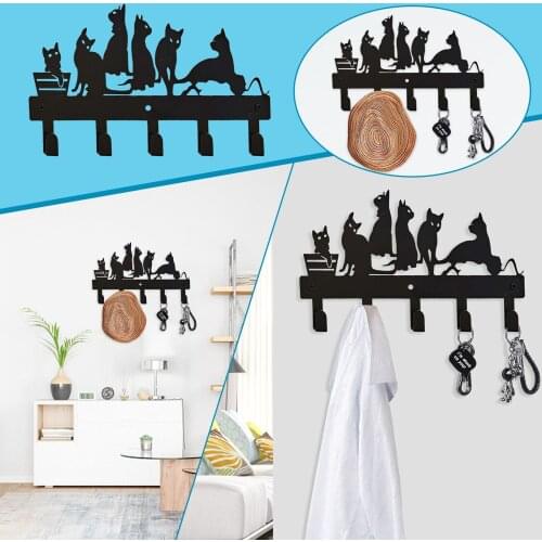 Keychain Black Metal Wall-Mounted Vintage Key Hook Key Hanger Decoration Belt 5 Hooks