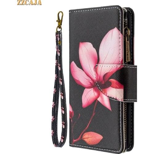 Printed Zipper Case for Redmi Note 10S 10 4G 9S 9 Pro Max 8T 8 Wallet Flip Leather Card Pockets Stand Phone Protect Cover Strap
