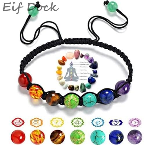 Eif Dock 7 Chakra Healing Bead Bracelet Natural Stone Mala Pendant Balance Bracelets for Women Men Yoga Jewelry Dropshipping