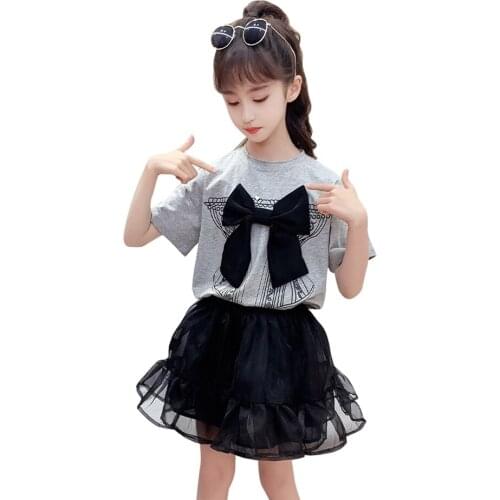 Teen Girls Clothing Tshirt + Big Bow Skirt Tracksuits For Girls 2021 Newest Children Clothes Girl Summer Childrens Tracksuits