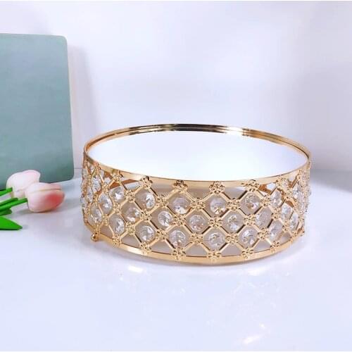 HGHO Gold Mirror Metal Cake Stand Round Cupcake Wedding Birthday Party Dessert Pedestal Display Plate Home Decor