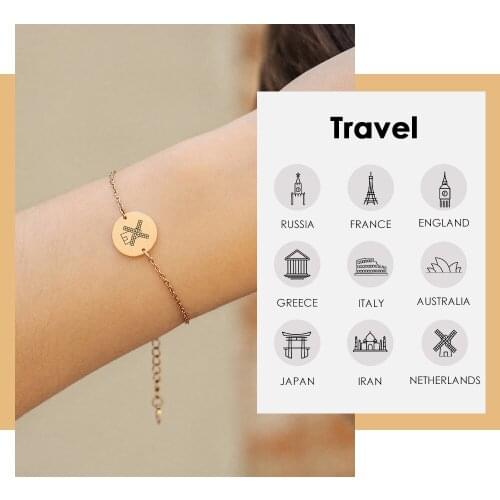 JUJIE 13mm Bracelet Gold Dainty Charm Bracelet Women custom made Jewelry Travel Memorial Gift
