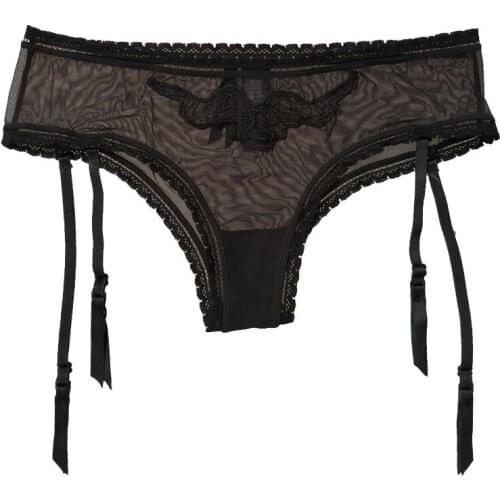 Lace Black Embroidery Transparent Gauze Removable Strap Brief Women/Female Garter Belt for Stockings Sexy Lingerie GA1249