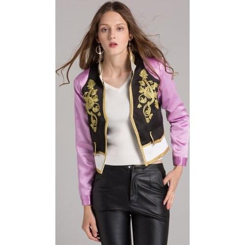 Jackets Short England New Women Long Sleeve Autumn Winter Fashion Gold Embriodery Patchwork Elegant Luxury Slim Jacket