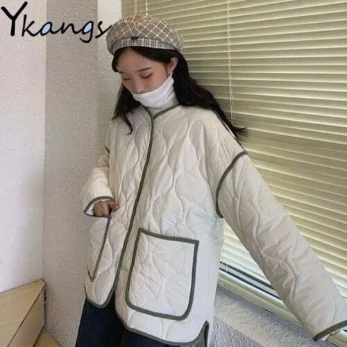 Korean Style Loose Round Neck Plus Velvet Padded Jacket Y2k All-match Long-sleeved Women Jacket Autumn Winter New Ladies Blouses