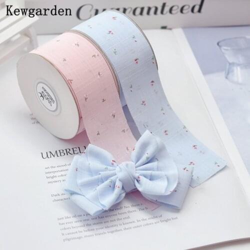 Kewgarden 1" 1.5" 10mm 25mm 38mm Floral Cotton Linen Ribbon Handmade Decoration DIY Hair Bow Accessories Gift Packaging 10 Yards