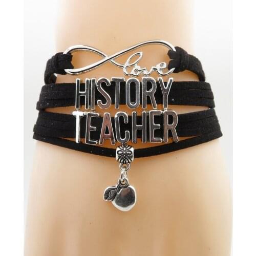Love History Teacher bracelet apple charm black suede bracelets History teacher bangles for women jewelry teachers day gift