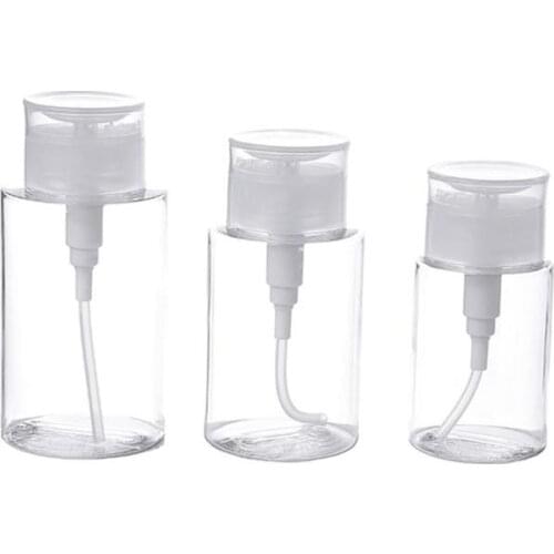 1pc 100ml 200ml Portable Refillable Bottles Empty Plastic Nail Polish Remover Alcohol Liquid Press Pumping Dispenser Bottle