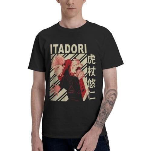 Jujutsu Kaisen Yuji Itadori Harajuku T Shirts Men Short Sleeve 100% Cotton T-shirt Japan Anime Manga Tee Graphic Tshirts Gift