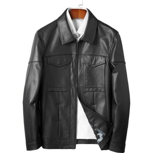 2020 New Genuine Cow Leather Jacket Men Casual Spring Autumn Good Quality Black Wine Red Natural Cow Skin Clothing