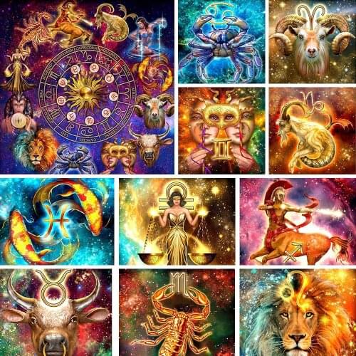 Region 12 Zodiac DIY 11CT Cross Stitch Embroidery Kits Needlework Craft Set Cotton Thread Printed Canvas Home Decoration On Sale