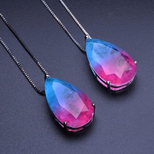 Newranos Natural Fusion Stone Necklace Gradient Color Water Drop Pendant 80cm Long Chain Colar for Fashion Jewelry NFX0041202