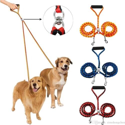 Large Dog Leash Double Leash for Two Dogs Nylon Tangle Free Dual Pet Dog Double Leash Coupler For Walking Training Running