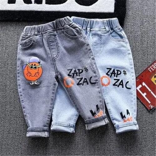 Spring Autumn New Kids Jeans 2021 New Arrival Baby Boys Korean Letter Print Denim Trousers Childrens Casual Loose Jeans Pants