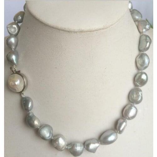 NEW 10-14mm SOUTH SEA gray BAROQUE PEARL NECKLACE + Pearl clasp 18 " 36