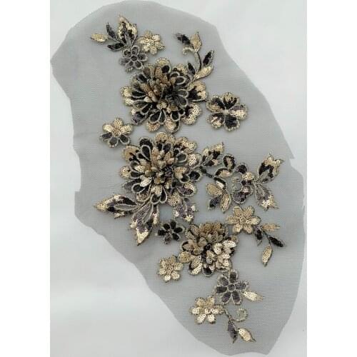 New Handmade 3D Sequin Embroidered Lace Flower Wedding Dress DIY Applique Lace Patch Accessories 32.8*18cm 2Piece