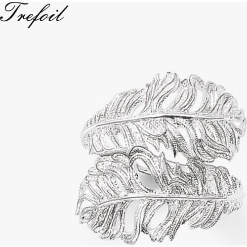Feathers Wedding Bands Rings, 925 Sterling Silver Fashion Jewelry Romantic Party Gift For Women Girls 2018 New
