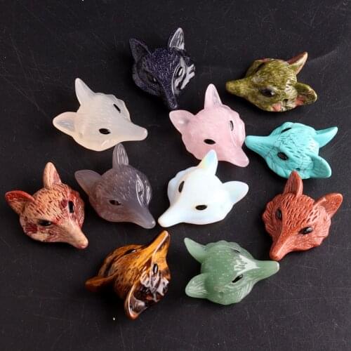 Wholesale 3pcs/lot 30X40mm Natural Lemon Jades Sodalite Stone Carved Wolf Head Pendant Jewelry Drilled Animal Figurine Chakra