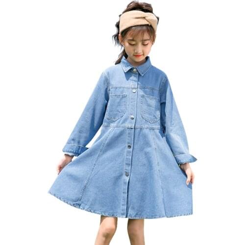 Dress For Girls Denim Dresses For Girl Spring Autumn Children Party Dress Teenage Clothes For Girls 6 8 10 12 14