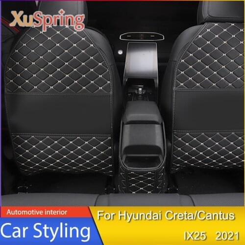 Seat Kick Pad Armrest Box Interior Protective Pad Black Beige line 3 Pcs for Hyundai Creta/Cantus IX25 2021