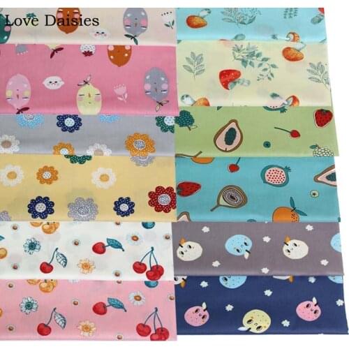Fruit Cartoon Cherry Daisy Avocado Fig Sunflower Lemon Mushroom Apple 100% Cotton Twill Fabric for Kids Sheet Clothing Dress