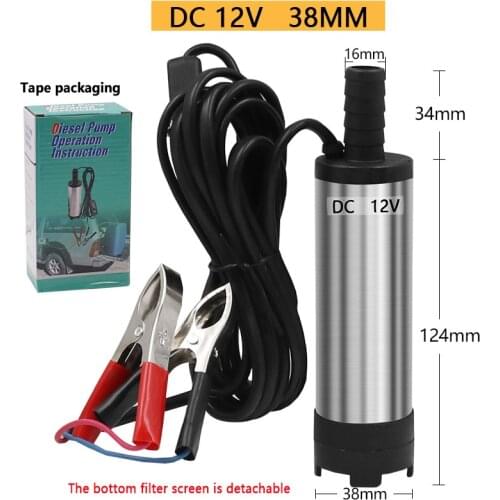 Bottom Removable 38mm DC 12V Water Oil Diesel Fuel Transfer Pump Submersible Pumps Car Camping New Stainless Steel