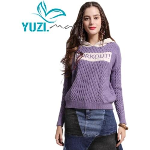 Sweater Female 2018 Yuzi.may Boho New Cotton Wool Pullover Long Sleeve Hooded Letter Skin Friendly Sweaters For Women B9269