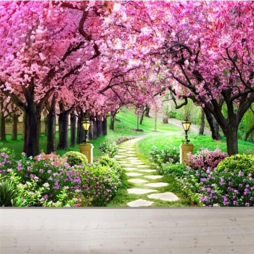 Wellyu Modern minimalist cherry trees garden path landscape wall custom large mural wallpaper papel de parede para quarto