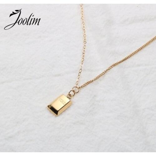 Joolim Jewelry PVD Gold Finish Symple Gold Brick Pendant Couple Necklace Stylish Stainless Steel Necklace