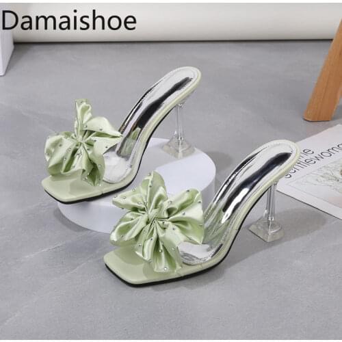 2021 Summer Crystal High Heels Women Fashion High Quality Stiletto All-Matching Open Toe Fairy Style Outdoor Slides Large Flower