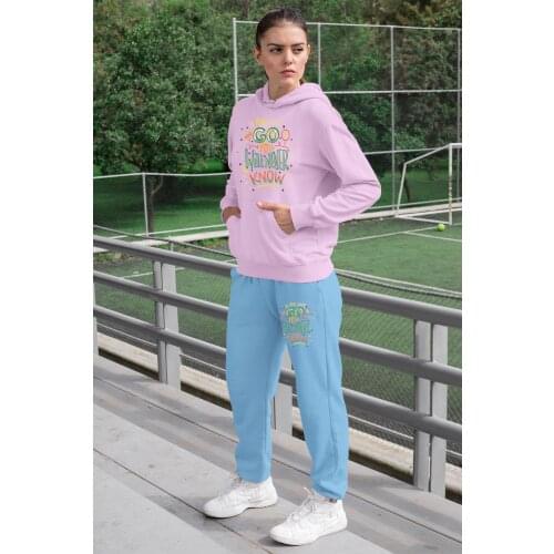 Angemiel Wear İf You Never Go Women 'S Tracksuit Set Pink Hooded Sweatshirt Blue Sweatpants