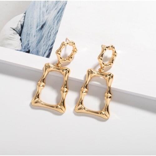 1Pair New Alloy Statement Dangle Earrings Jewelry for Women Female Hollow Geometric Bamboo Style Drop Earring E352