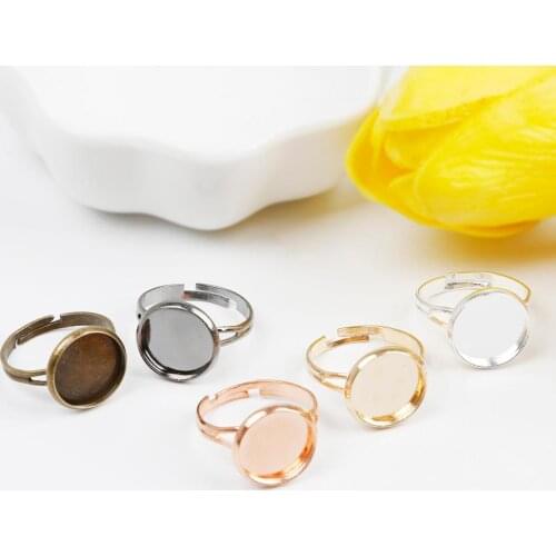 10pcs Simple Adjustable Blank Ring Base Fit For 12mm Cabochons Cameo Setting Tray Supplies DIY Ring Jewelry Findings Making