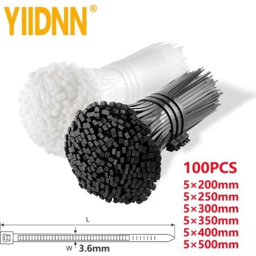 100PCS Self Locking Nylon Cable Ties 5*200 5*250 5*300 5*400 White Black Plastic Cable Wire Ties
