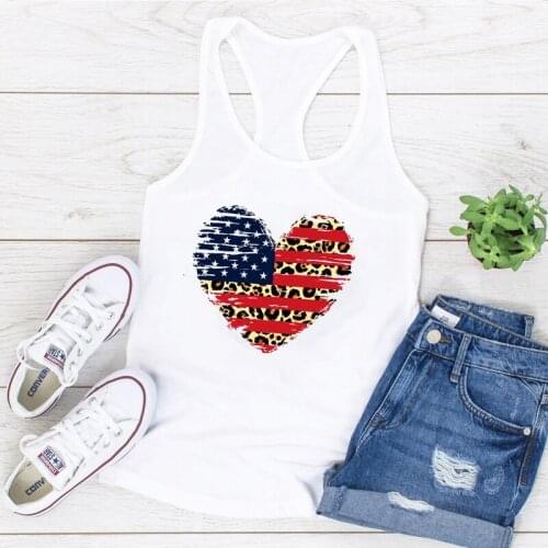 2021 Casual heart American National Flag Printed Tank Top Women Sleeveless Summer Vest Crew Neck Graphic Tops for Women Ladies