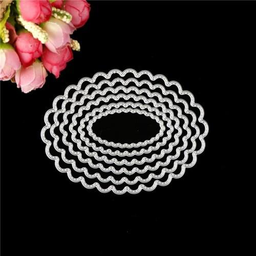 6PCS Oval Circle Round Frame Metal Cutting Dies Decorative Scrapbooking Steel Embossing Paper Card Stencil Craft Die Cut