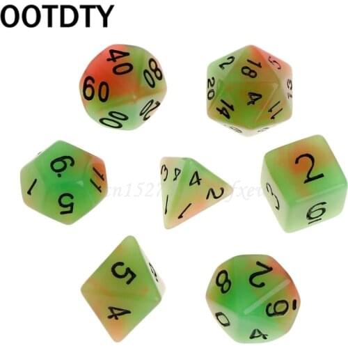 7pcs/set Luminous Polyhedral Sided Dice D4 D6 D8 D10 D12 D20 For RPG Poly Game