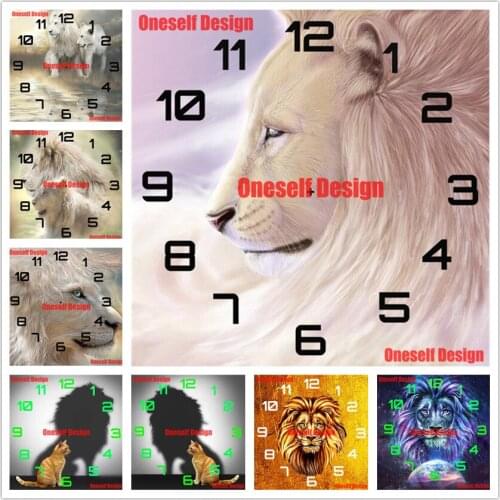 New 5d diamond painting full square clock animal lion diamond embroidery full clock decoration home diamond art kit diy frame