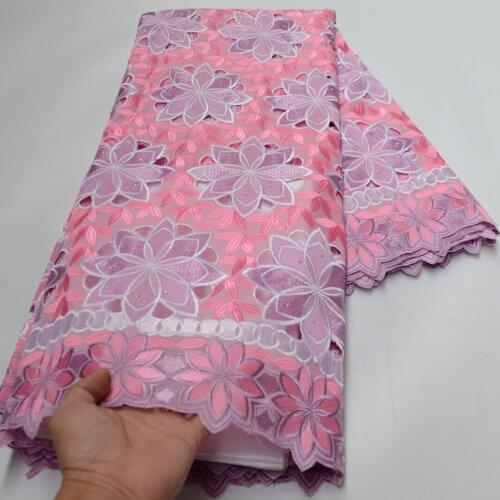 Free shipping (5yards/pc) high quality neat embroidered African voile lace fabric pink Swiss cotton lace for party dress CLP230