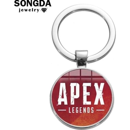 SONGDA Apex Legends Keychain Fashion Logo Printing Glass Cabochon Key Ring Hot Game Men Motorcycle Car Key Chain Holder Souvenir