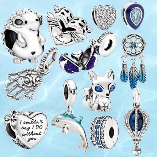 New Original Silver Shiny Sky Ocean Blue Fox Bead fit Pandora charms silver 925 beads Bracelet for women diy fashion jewelry