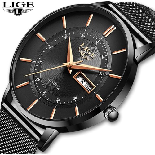 LIGE Mens Watches Top Brand Luxury Waterproof Ultra Thin Date Clock Male Steel Strap Casual Quartz Watch Men Sports Wrist Watch