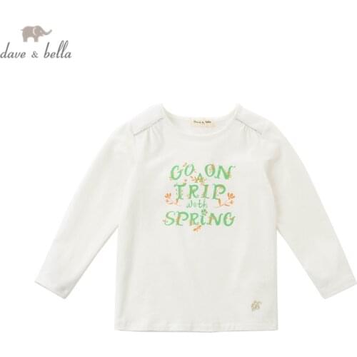 DKY16565 dave bella spring 5Y-13Y kids girls clothes children fashion cartoon letter T-shirt girls high quality fashion tees