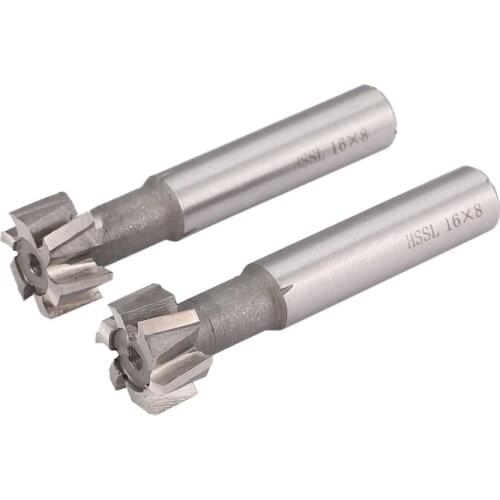 Two 16mm x 8mm White Steel Straight Shank T-Slot Milling Cutters for Milling Metal Machining Cnc Milling Machines