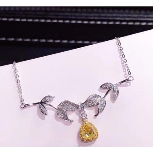 H715 Fine Jewelry Real 18K White Gold AU750 0.523ct Yellow Diamond Necklace Gemstones Pendants for Women Fine Necklace