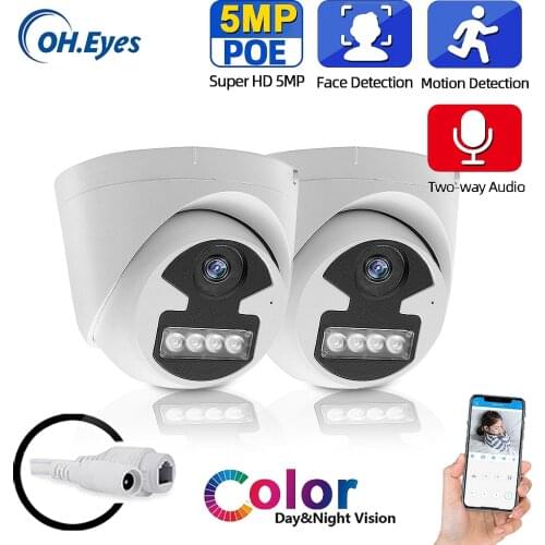 Face Detection Two Way Audio 5MP Full-color Network poe IP Camera H.265 Support POE Security camera intdoor Dome camera IR LEDs