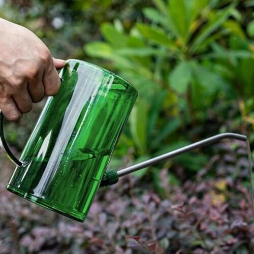 1L Watering Can Transparent Long Mouth Stainless Steel Plant Watering Sprinkler Pot Durable Gardening Tools Flowers Watering Can