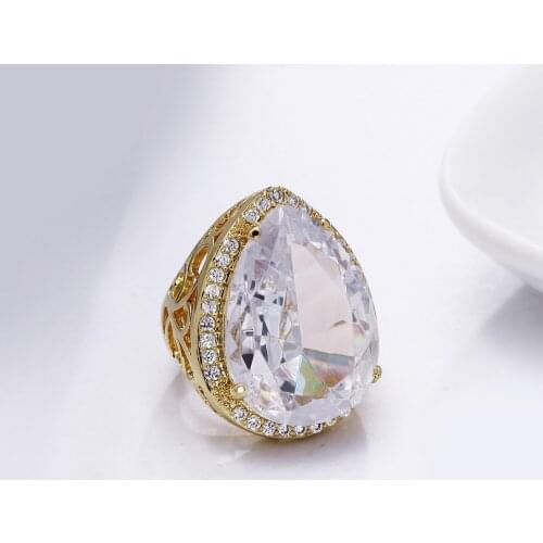 Limited quantity sale big stone ring jewelry making large water drop crystal trendy jewellery gold rings for women