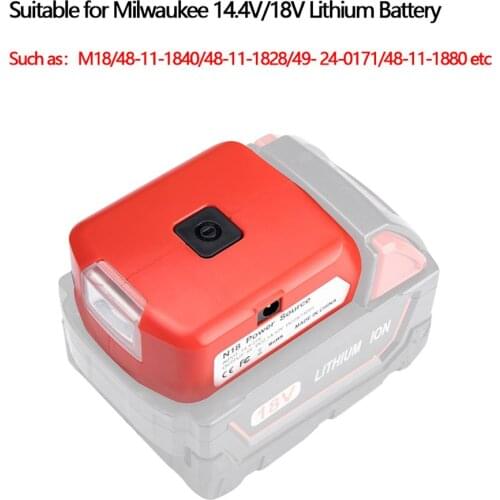 For Milwaukee 14.4/18V Li-ion Battery M18 Adapter With 3W LED Light Working Lamp Flashlight Dual USB Ports Charger DC 12V Output